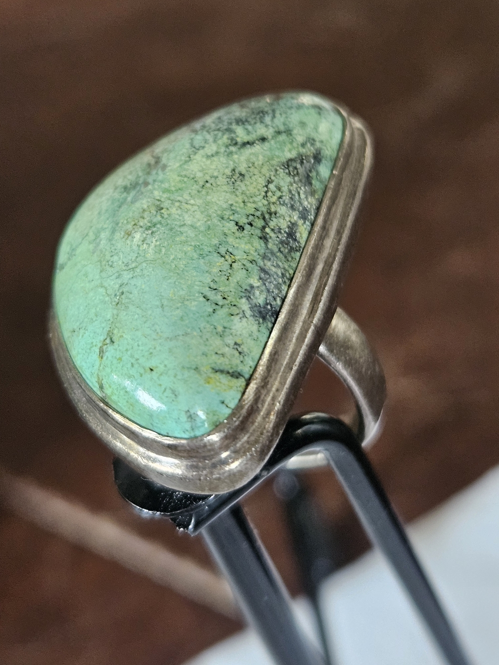 Sterling (925) And Turquoise Statement Ring - Green Turquoise Center